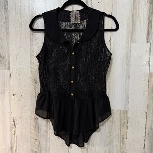 Mauve Black Lace Sleeveless Blouse